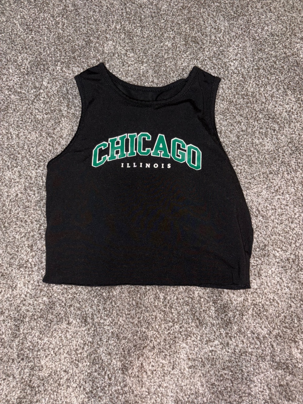 Black "Chicago Illinois" Graphic Tank Top with Green Lettering